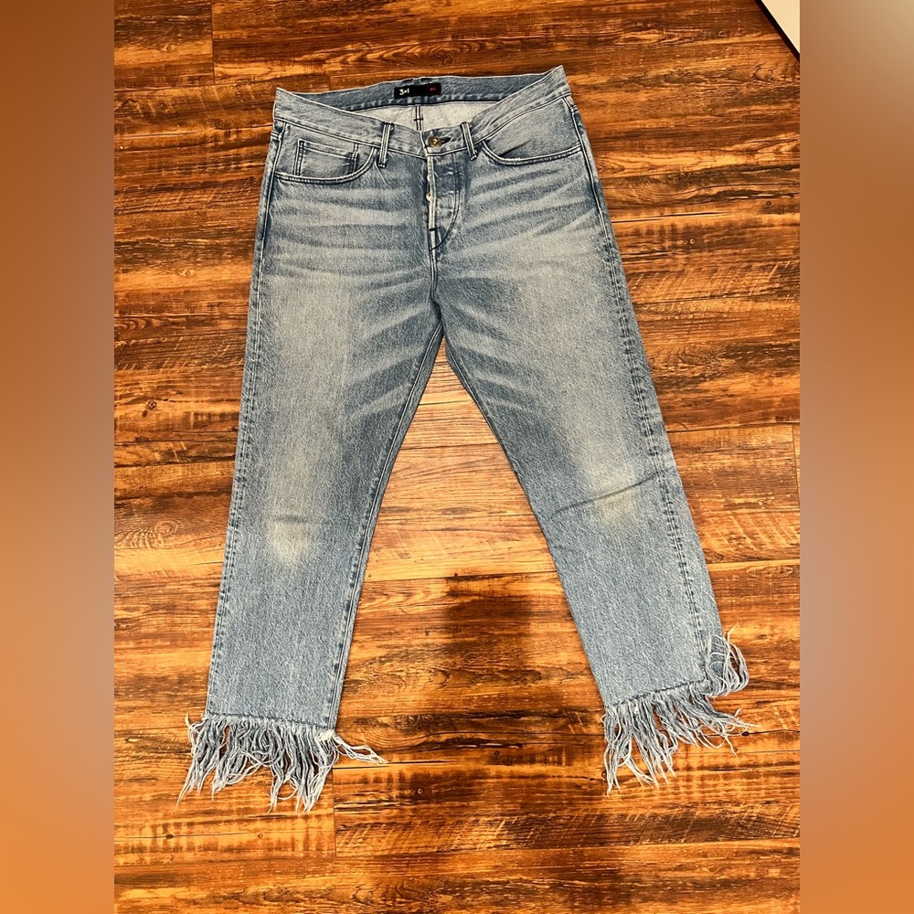 ANTHROPOLOGIE denim w/ fringe raw edge